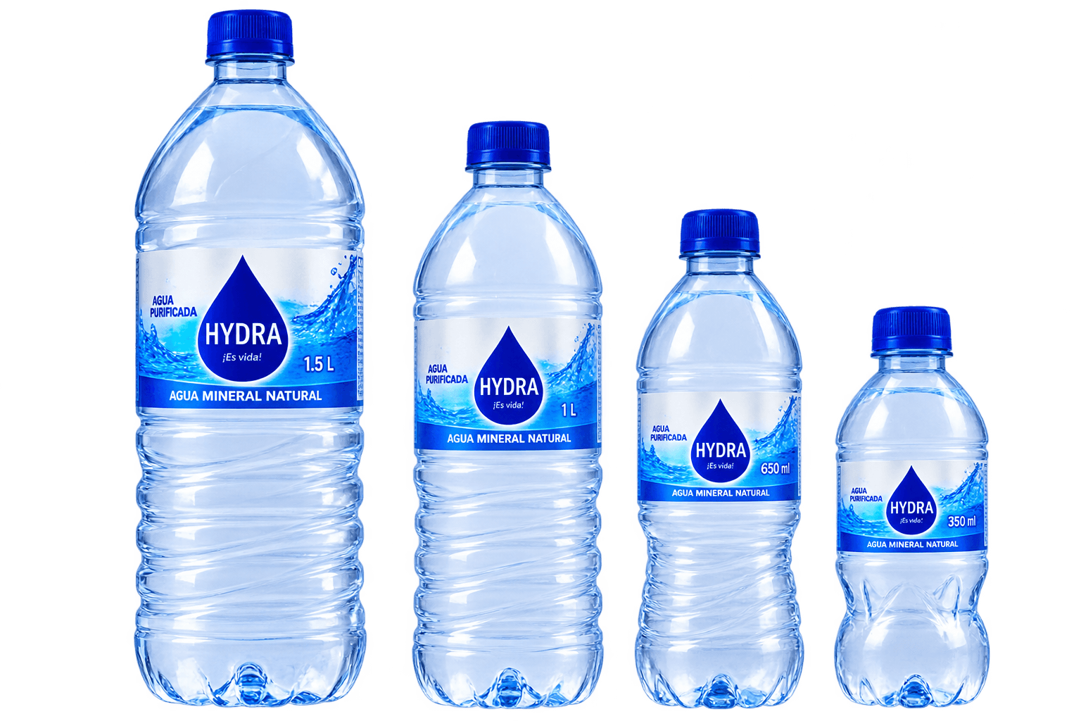Fotografía grupal de botellas HYDRA; producto seleccionado: Botella HYDRA 1.5 L